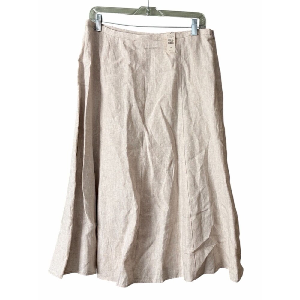 NWT Talbots 100% Linen Fit Flare Tan Beige Skirt Sz 12P